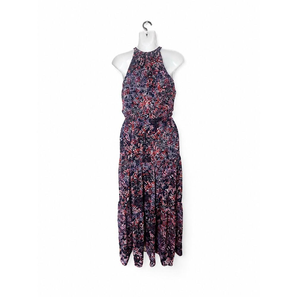 Nicole Miller Floral Halter Tiered Midi/Maxi Dress – Black Multicolor Floral - Picture 4 of 8